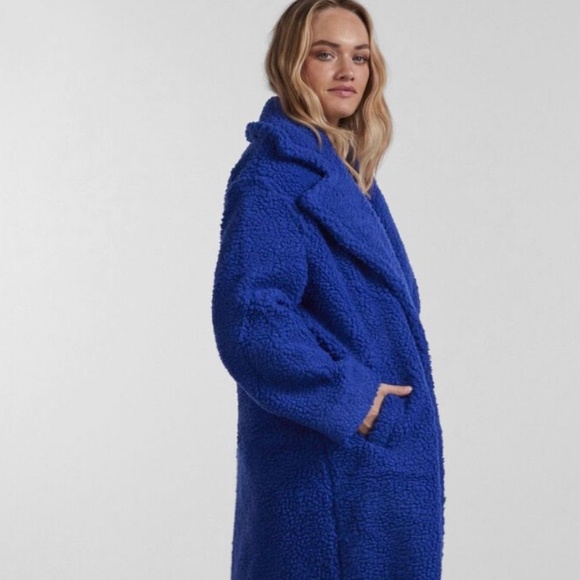 Pieces Pcnola teddy coat Cobalt blue NWT - Picture 1 of 16